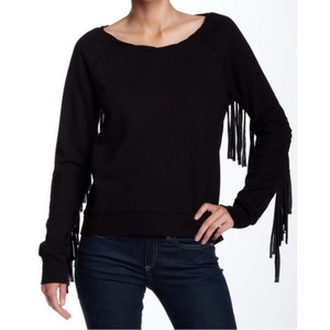 Pam &‎ Gela Country Concert Black Fringe Crochet Crew Sweatshirt Women’s Small